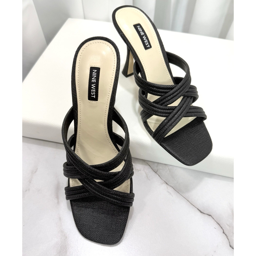 Nine West Black Heel Woven Crisscross Strap Slide Sandal Size 8M - Picture 9 of 9